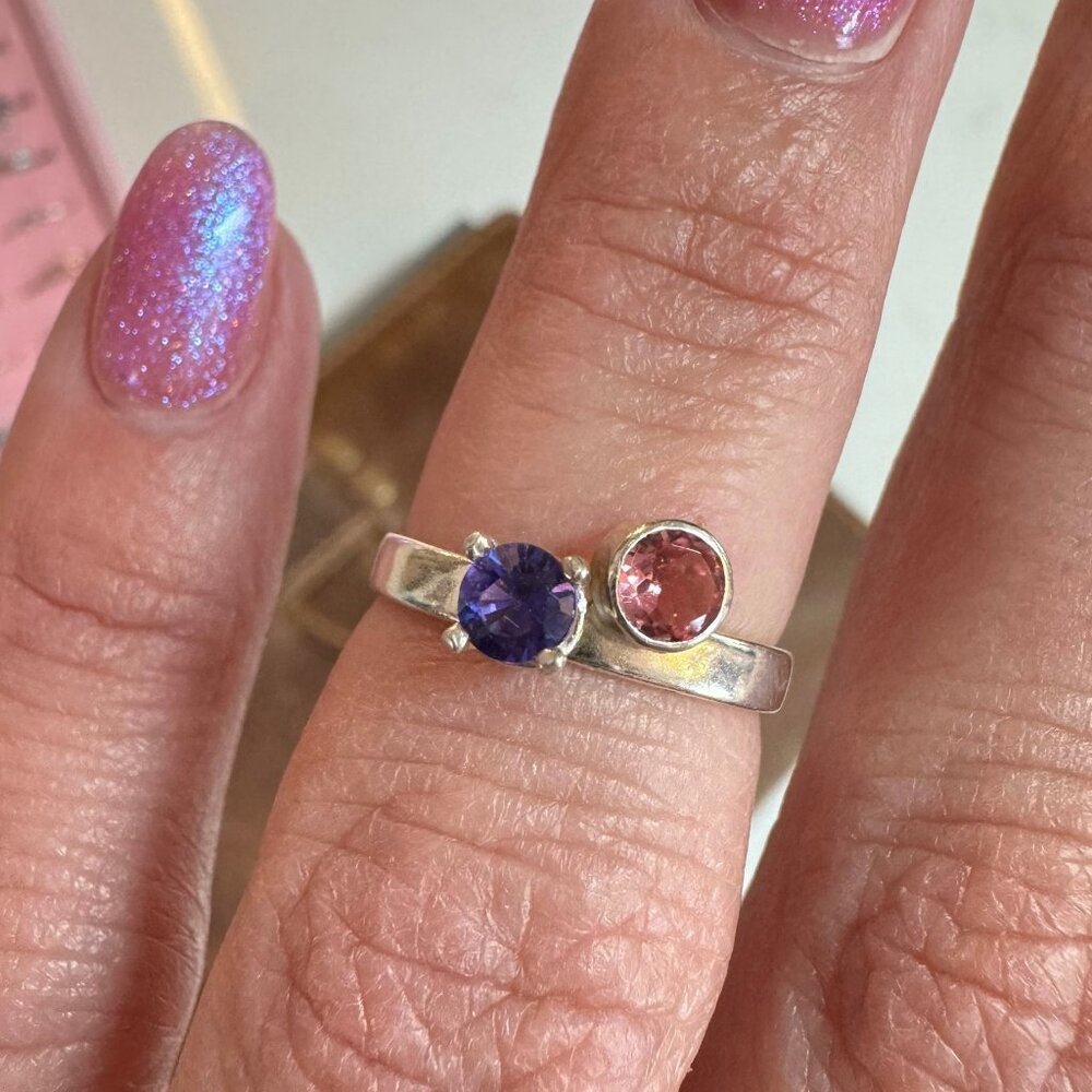 Sterling Amethyst and Pink Tourmaline Ring